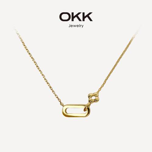 OKK 尤金几何长方扣花朵项链女轻奢细链金色百搭简约日常通勤颈链