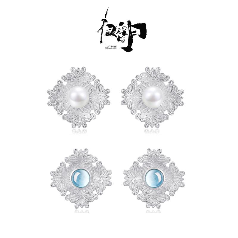 【Lunami 夜深见月】轻奢高级繁花系列珍珠宝相花耳钉