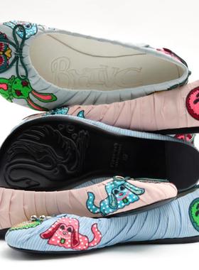 【BHIVE】 官方正品 BEGGY 褶皱刺绣平底芭蕾鞋