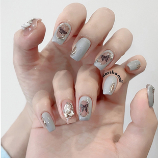 蝶园|风靡ins美甲系列魔镜粉手工穿戴甲蝴蝶乐园多巴胺短款美甲