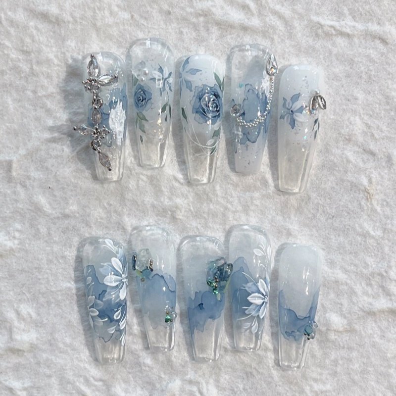 青山远黛|高定国风系列新中式淡雅兰花美甲清冷氛围感手工穿戴甲