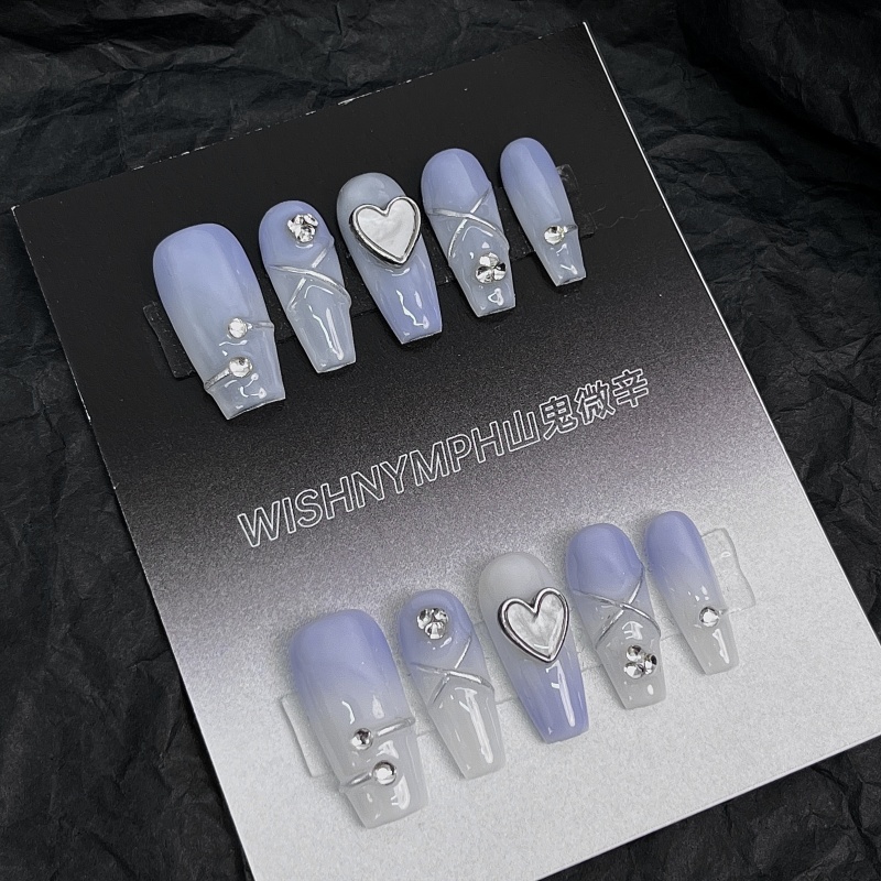 鎏心之镜|美式甜心温柔蓝爱心手工美甲仙女日常穿戴爆闪穿戴甲