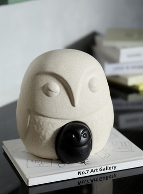 跨境简约创意猫头鹰陶瓷组合摆件桌面客厅电视柜家里店铺样板房软