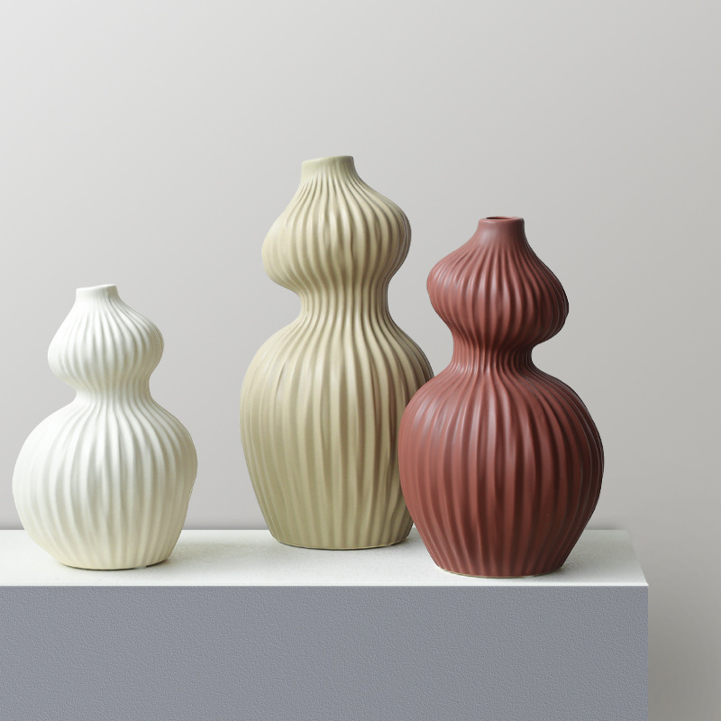 北欧不规则葫芦形陶瓷花瓶摆件众简约中古创意高级感家居设计软装