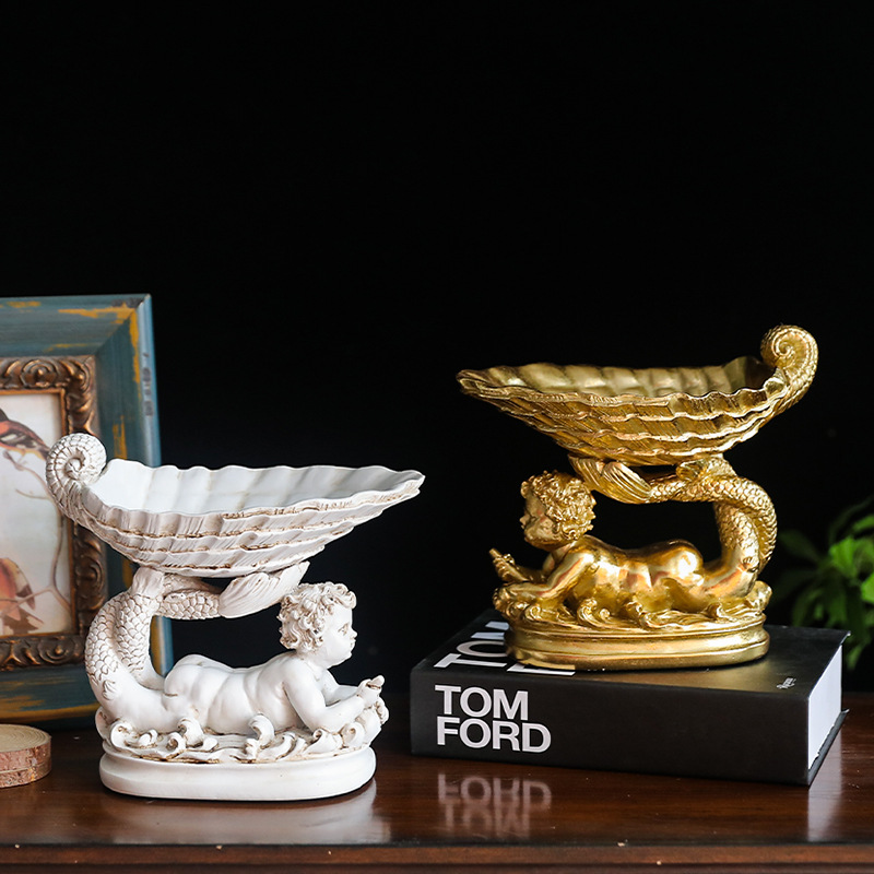 欧式复古丘比特天使糖果托盘家居客厅餐厅桌面装饰品摆件场景布置