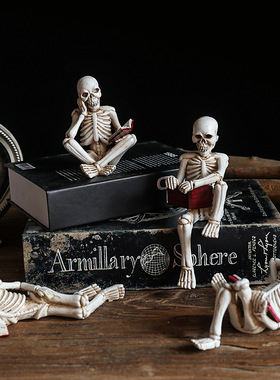 跨境新品骷髅看书人物树脂工艺摆件万圣节鬼节花园派对桌面装饰品