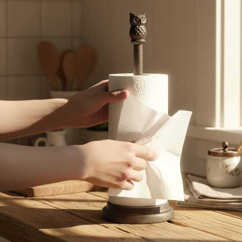 欧式复古怀旧铸铁猫头鹰纸巾架摆件厨房纸巾架餐桌台面卷纸置物架