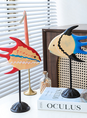 北欧客厅装饰木质工艺品对鱼摆件现代简约卡通动物家居可爱装饰品