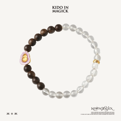 天然白水晶沉香木碧玺银饰手串