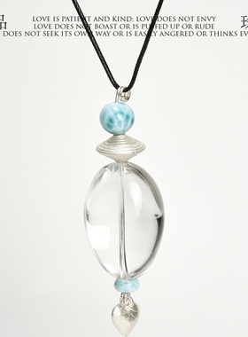 KIK天然净体超净白水晶海纹石吊坠项链男女款白水晶珠帘滴水坠