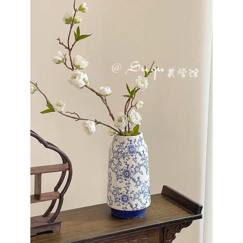 新中式中国风青花瓷覆古花瓶陶瓷鲜花客厅装饰品摆件干花插花花器