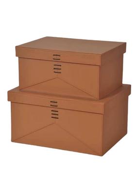 样板房衣帽间皮质绑绳收纳箱全屋定制衣柜收纳盒软装饰品摆件轻奢