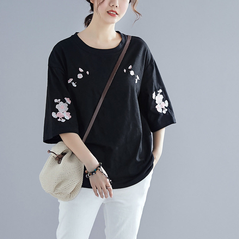 150 Bust 140 Large size women 300 Embroidery Slub cotton Short sleeved Easy T-shirt Super fat Super largein the Women's clothing/Boutique , Large size women  category - from Buy2taobao.com to provide professional Taobao agent buy service