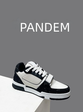 PANDEM闭眼入~鼎版牛仔布拼色魔术贴运动休闲板鞋男女同款情侣鞋