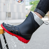 英伦时尚 钓鱼洗车工作 保暖厨房胶鞋 中筒雨鞋 男加绒雨靴防滑防水鞋