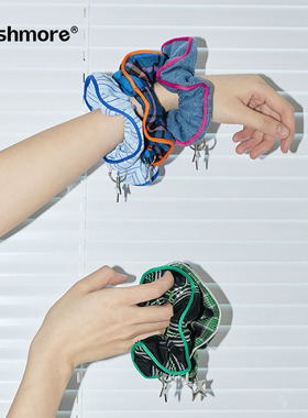 Wishmore条纹发圈女大肠新款可爱高级感波点高马尾盘发头绳小众