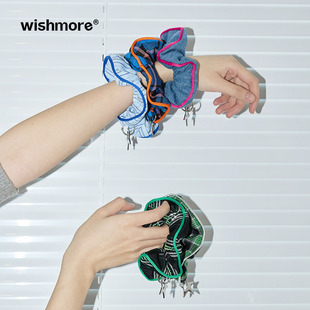 可愛高級感波點高馬尾盤發頭繩小眾 Wishmore條紋發圈女大腸新款