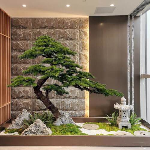 仿真迎客松造型树楼梯下别墅装饰室内天井景观绿植玄关造景假树