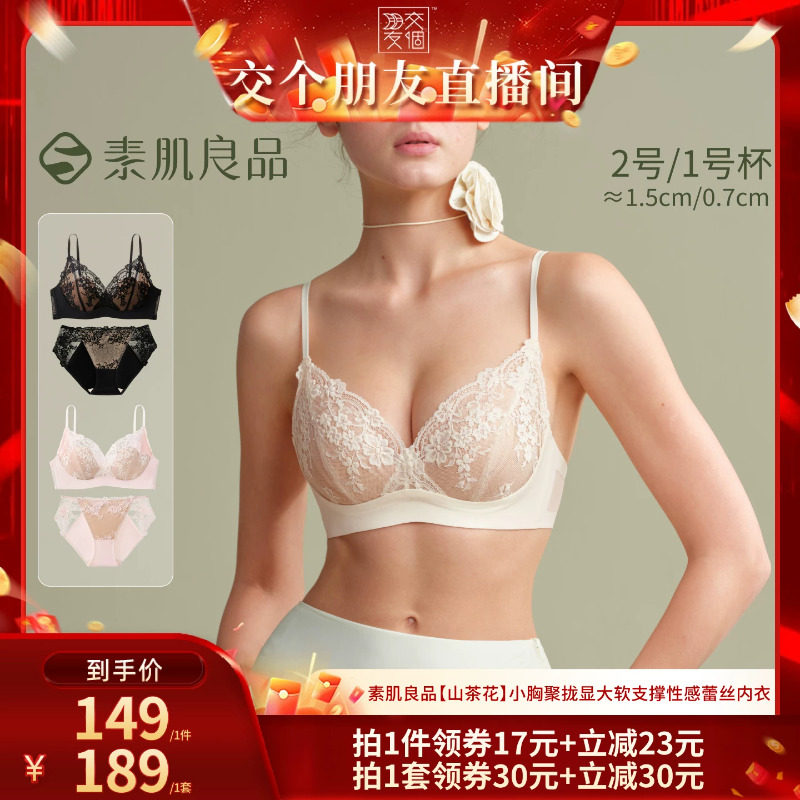 小胸聚拢蕾丝内衣女性感显大套装