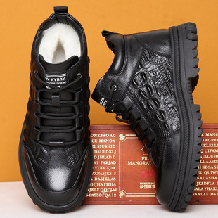 冬季男士棉鞋真皮羊毛棉皮鞋加绒保暖高帮过冬雪地皮毛一体男鞋子