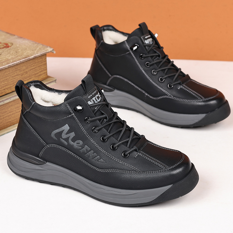冬季男士棉鞋真皮羊毛高帮休闲鞋