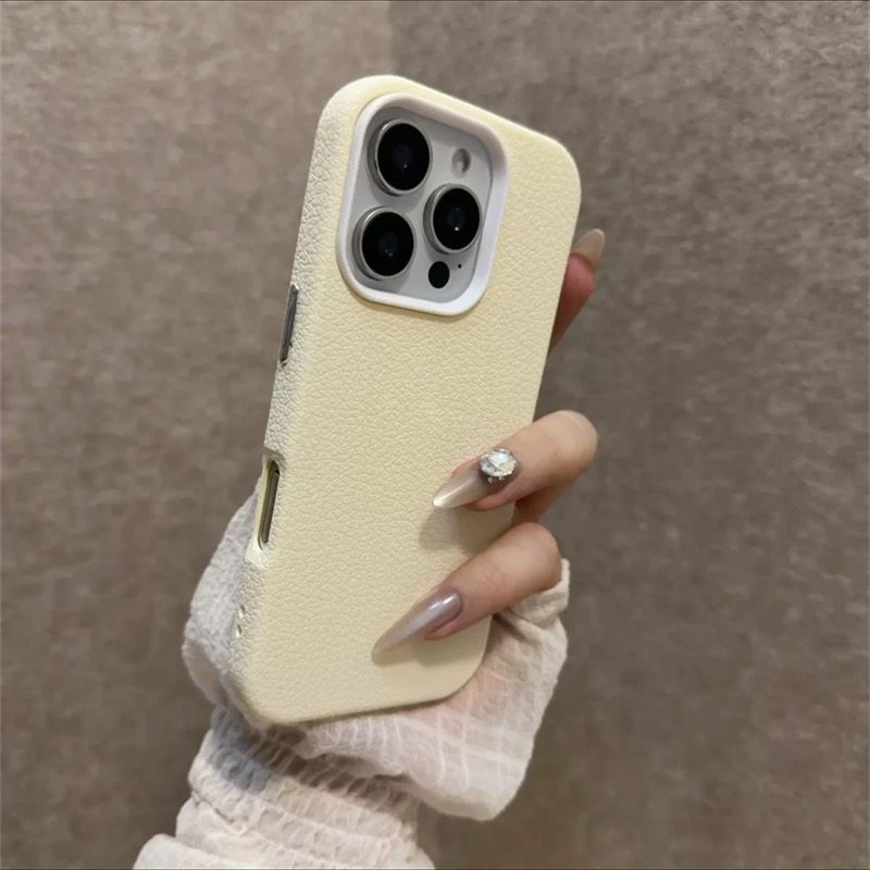 适用苹果16promax手机壳新款荔枝纹磨砂古董白iPhone1