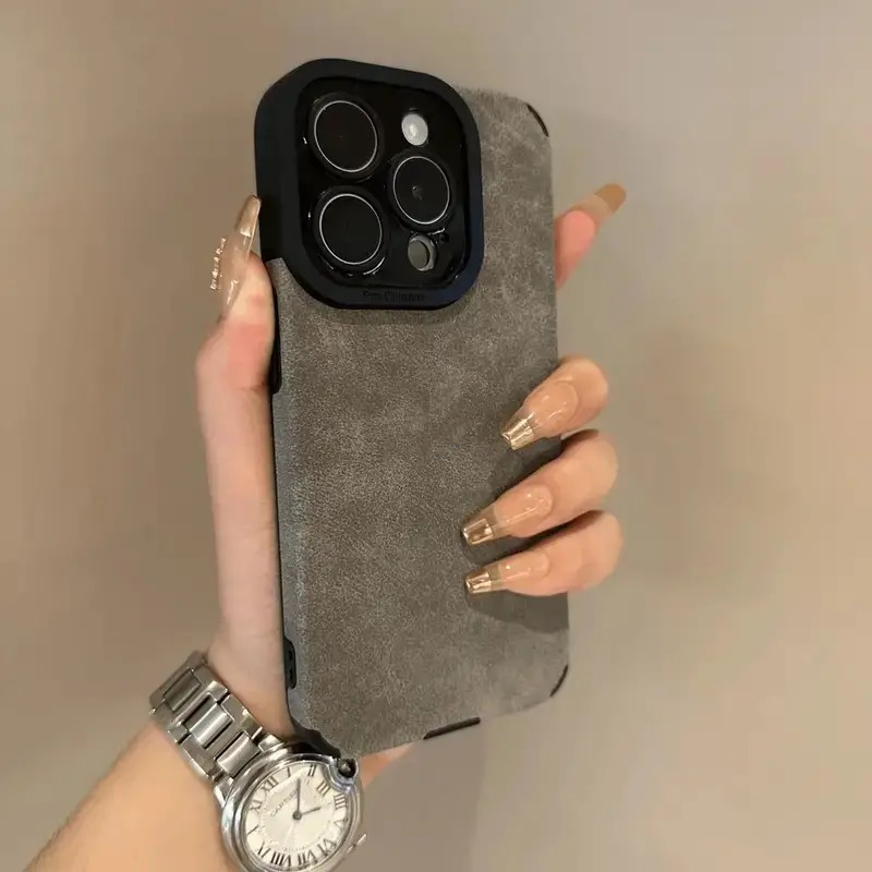 适用于苹果15promax翻毛皮简约