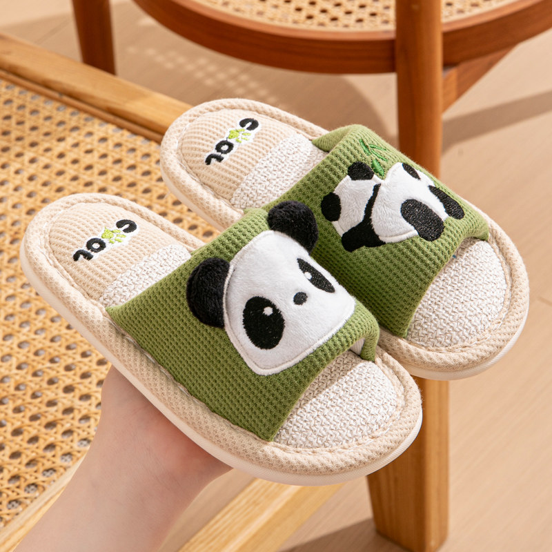 儿童室内防滑亚麻拖鞋男童女童居家中大童卡通棉麻宝宝室内布拖鞋