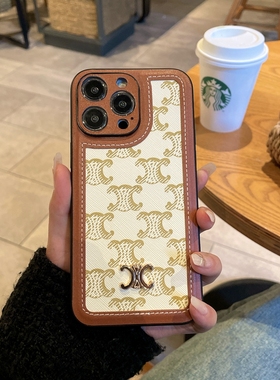 白色潮牌奢华适用苹果17promax手机壳iPhone17皮质保护套15promax新款13pm高级感12全包镜头16promax网红女14