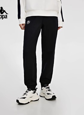 Kappa卡帕针织运动裤2025新款女黑色简约休闲裤收口小脚卫裤