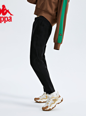 Kappa卡帕背靠背运动裤女黑针织长裤锥形休闲小脚卫裤K0C82AK01