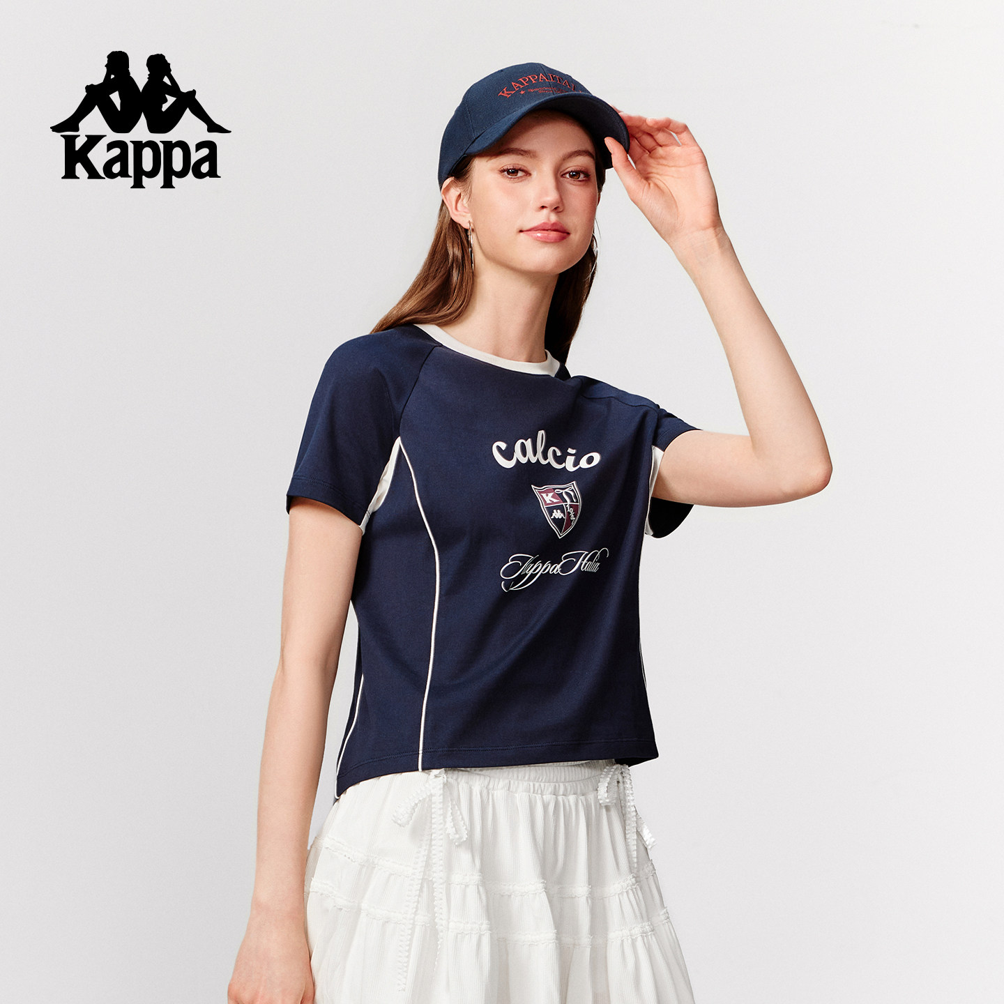 Kappa卡帕复古足球风纯棉短袖T恤2026夏季新款女装亲肤透气上衣
