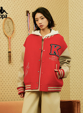 Kappa卡帕背靠背新年款红色棒球棉服2025新款男女撞色户外防寒服