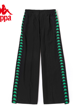 Kappa卡帕复古运动裤2025新款女春秋黑色阔腿长裤休闲裤串标卫裤