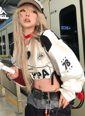 卡帕白色赛车风长袖显瘦T恤女