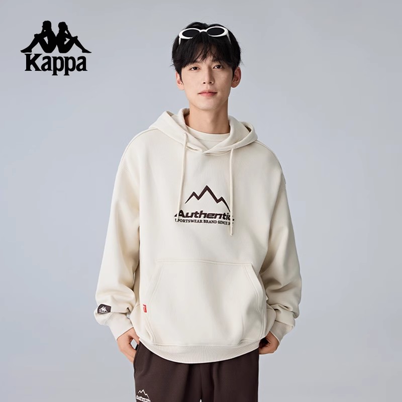 Kappa卡帕背靠背秋冬新款加绒连帽运动卫衣休闲上衣针织套头衫男