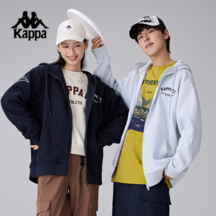 Kappa卡帕背靠背秋冬新款加绒针织开衫男运动外套情侣休闲卫衣女