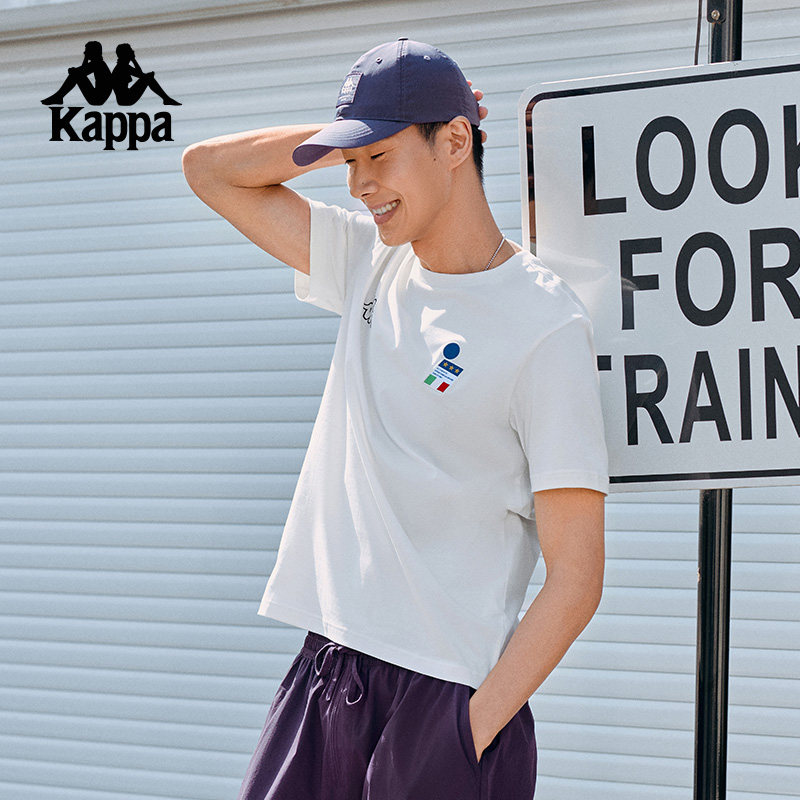 Kappa卡帕2026新款纯棉印花白色男装潮牌圆领黑色T恤短袖运动上衣