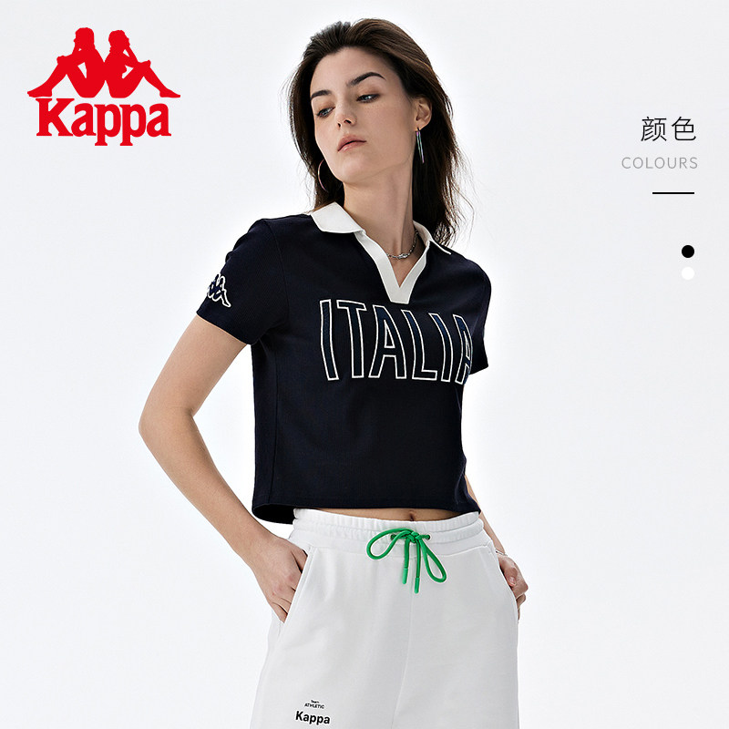 卡帕Kappa复古运动POLO衫新款女短露脐运动T恤休闲V领半袖夏,运动服/休闲服装,运动POLO衫,淘宝优惠券,粉丝福利购,淘宝优惠卷