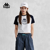 Kappa卡帕复古运动短袖 半袖 2026新款 女简约撞色休闲T恤圆领夏季