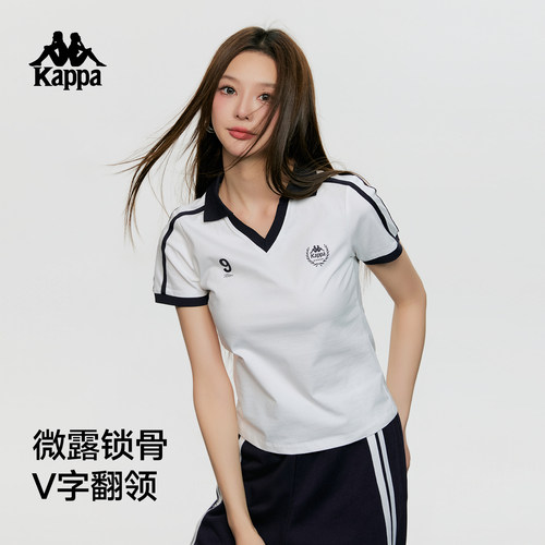 Kappa女足球V领短袖修身POLO衫