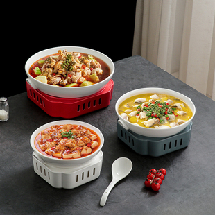 双耳锅带炉酒精加热炉明炉陶瓷高级感酒店餐具加深盘干锅菜盘鱼盘