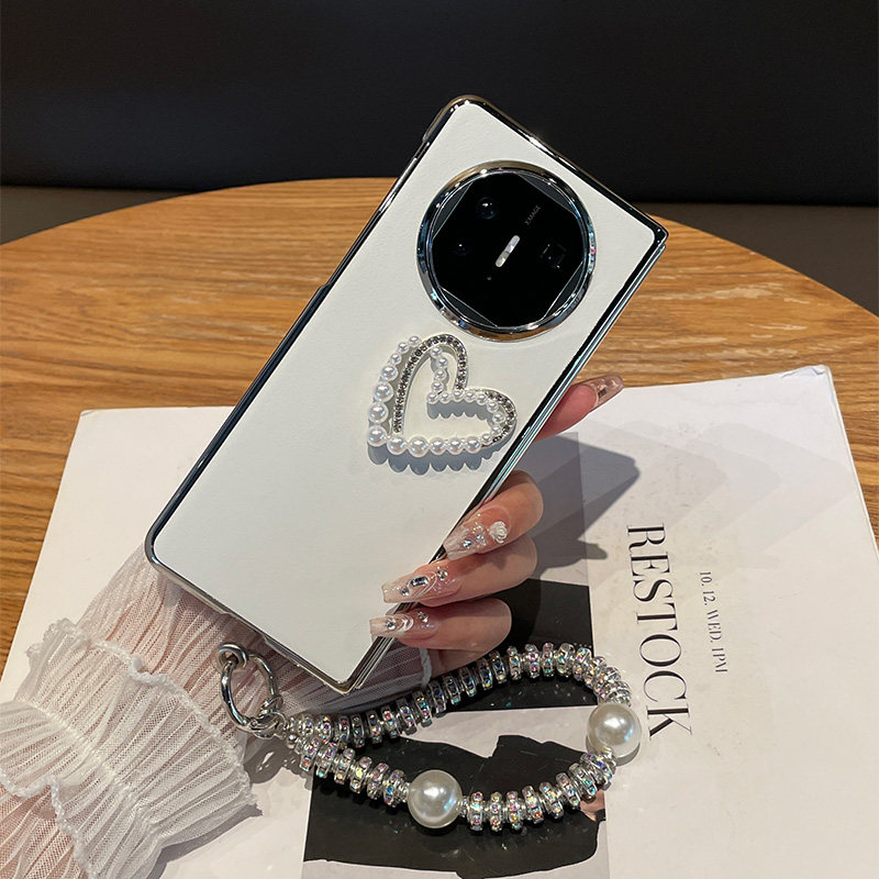 原装正品适用美国进口电镀皮质珍珠镂空爱心华为MateX5手机壳新款X3折叠屏典藏版水钻手提链条女时尚防摔保护