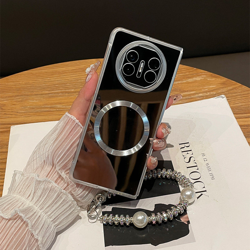 原装正品适用美国进口磁吸补妆镜面手提珍珠链条华为MateX5典藏版手机壳新款X3折叠屏P50Pocket2 S简约时尚防