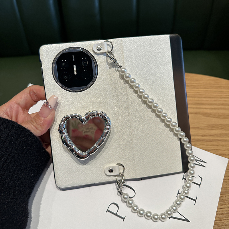 原装正品适用日本潮牌爱心支架珍珠链条华为MateXT手机壳非凡大师新款三折叠屏X5翻盖皮套X3简约60RS保时捷真