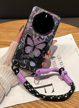 原装正品日本潮牌复古花朵暗紫色蝴蝶支架适用华为Mate60RS非凡大师手机壳50保时捷40Pro+女新款X5折叠屏X3荣