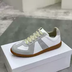 Spring Couple Style Genuine Leather Casual Sneakers with Rubber Soles, Low-Top Lace-Up Fashion Trainers, White Shoes for Men and Women