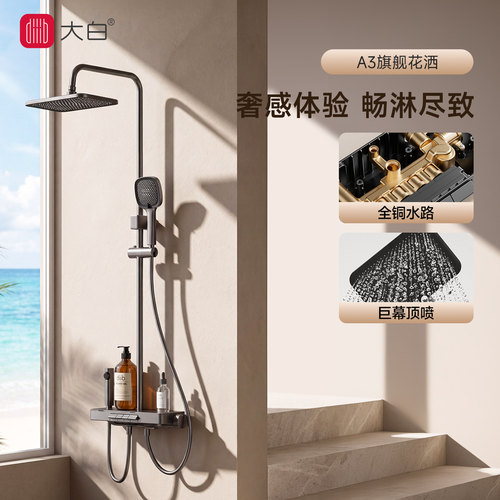 【政府补贴】diiib大白A3四功能顶喷家用全铜大置物方形淋浴花洒
