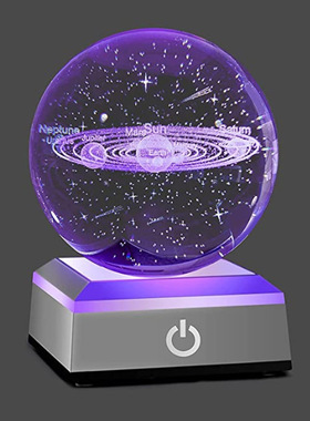 厂家直销创意内雕3d水晶发光小夜灯太阳系跨境现货圣诞礼物