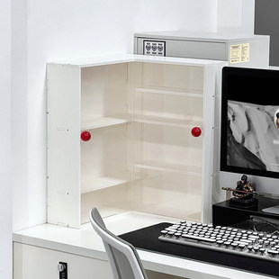 工位角落改造!办公室桌面转角置物架分层防尘带门收纳柜转角柜